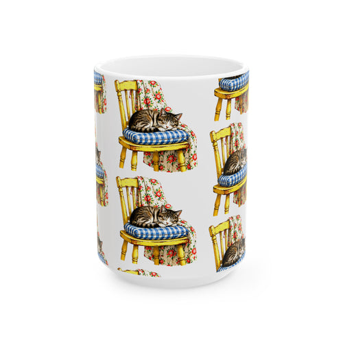 Cute Sleeping Cat on Chair Ceramic Mug (11oz/15oz)