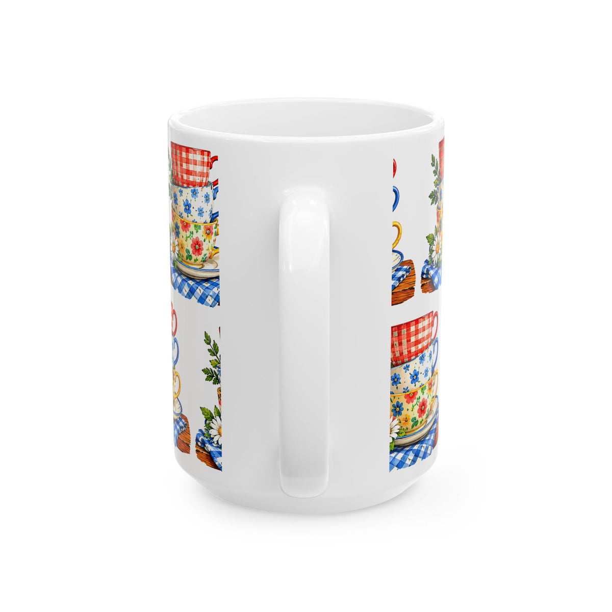 Stacked Floral Teacups Ceramic Mug – Country Cottage Kitchen Gift (11oz & 15oz)